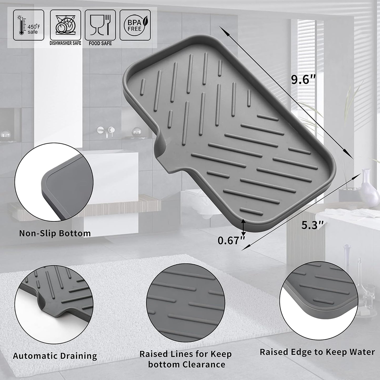 MicoYang Silicone Bathroom Soap Dishes with Drain Spout-Bathroom and Kitchen Sink Organizer,Sponge Holder,Dish Soap Tray,Perfect for Dispenser,Scrubber,Bottle,Cup on Sink or Counter-Coffee 4.9"×3.2"