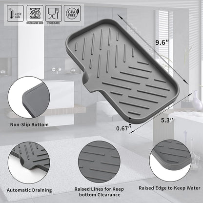 MicoYang Silicone Bathroom Soap Dishes with Drain Spout-Bathroom and Kitchen Sink Organizer,Sponge Holder,Dish Soap Tray,Perfect for Dispenser,Scrubber,Bottle,Cup on Sink or Counter-Coffee 4.9"×3.2"