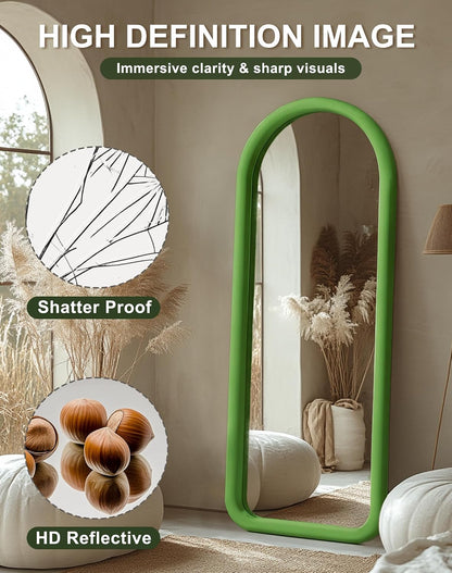 Delma Arched Full Length Mirror, Free Standing Floor Velvet Finish Frame Mirror for Leaning or Hanging, Soft Touch Bedroom & Living Room Decor, Brown