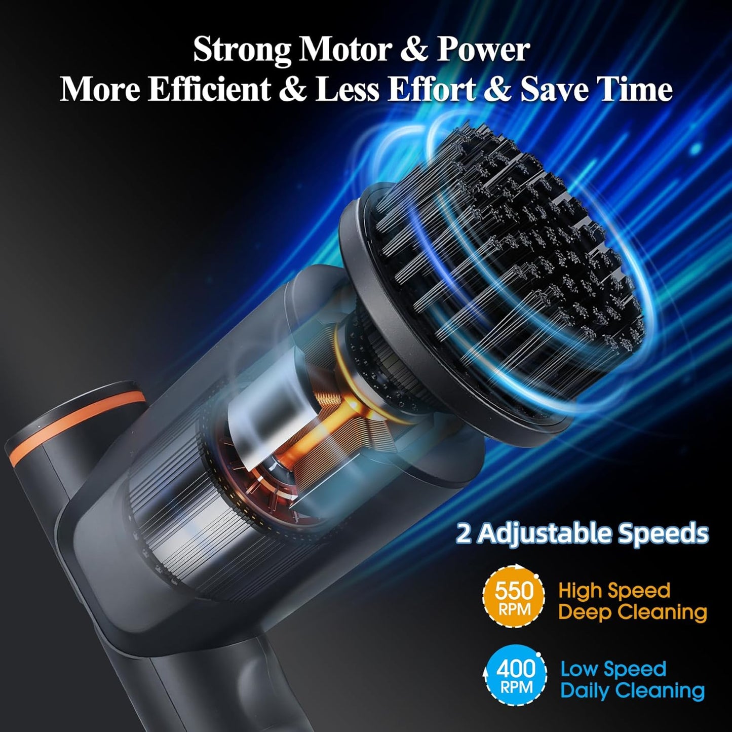 Electric Spin Scrubber,Cordless Shower Scrubber with LCD Display,Upgraded Motor 400/550RPM,2 Speeds Electric Scrubber with 6 Replaceable Heads,Handheld Cleaning Brush for Kitchen/Bathroom/Tile/Tub
