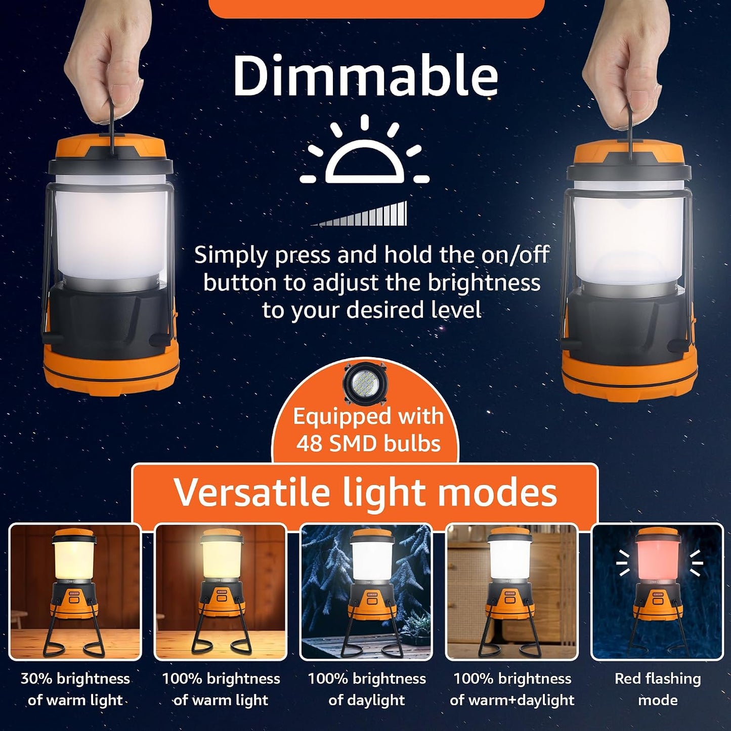 LED Camping Lantern Rechargeable, 1800LM, 4 Light Modes, 4400mAh Power Bank, IP44 Waterproof, Perfect Lantern Flashlight for Hurricane, Emergency, Power Outages, Home and More, USB Cable Included