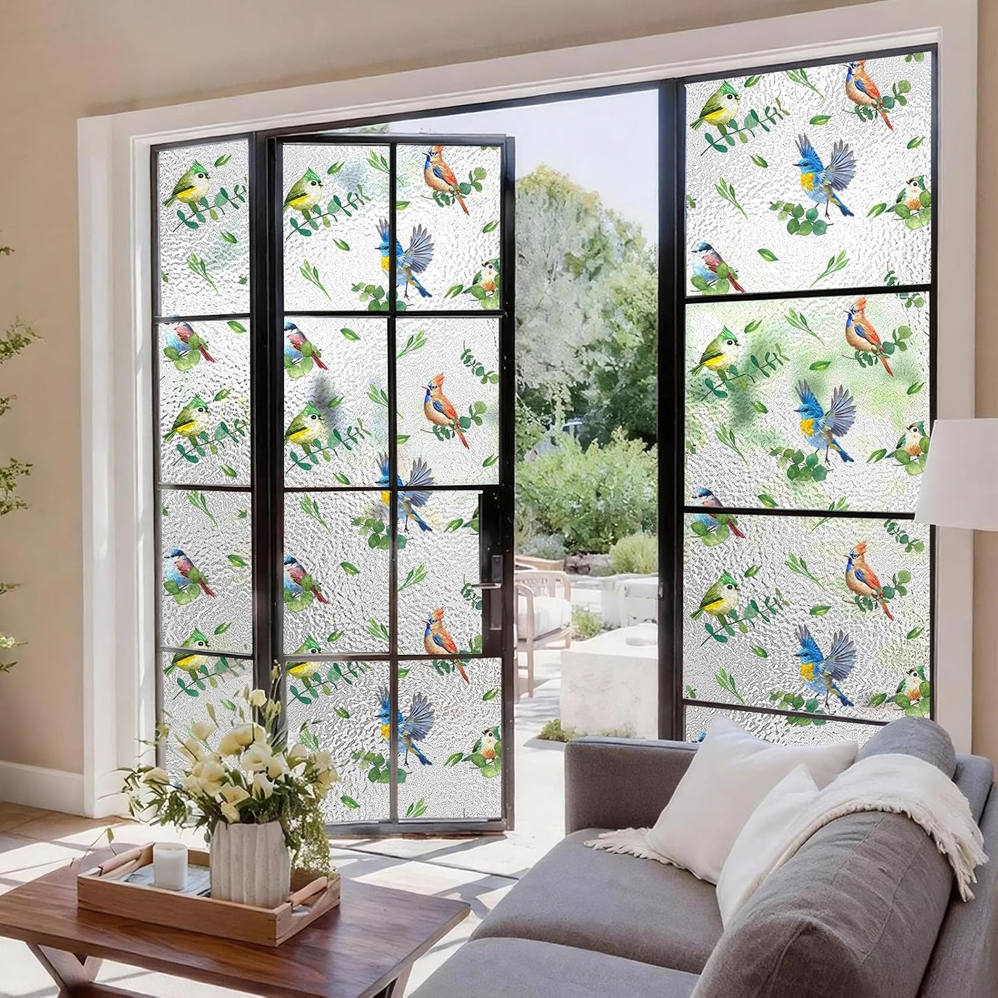 Frosted Window Privacy Film - Brushed Silver Static Cling Glass Film for Bathroom, Day and Night Door Privacy Film Window Cover to Stop Dog Barking, 17.5x78.7 Inch, Pure