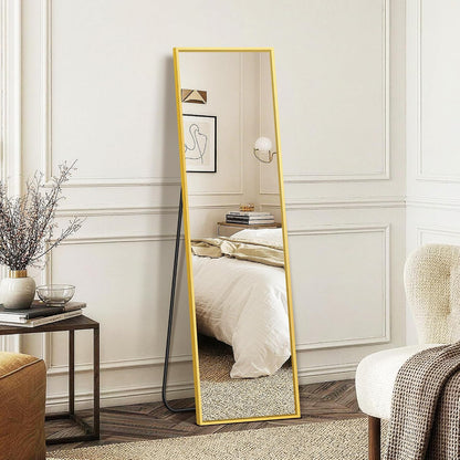 FICTOR Full Length Mirror with Stand, Floor Standing Mirror Full Body, HD Shatterproof Black Frame Wall Mirror for Bedroom, Living Room, Dressing Room & Entryway, 56"x15"