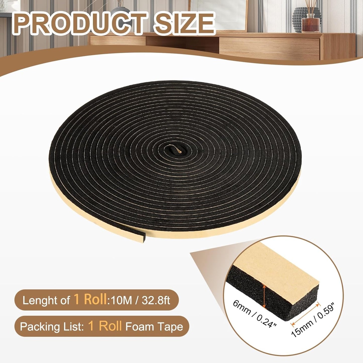 PATIKIL Foam Insulation Tape, 1-1/2" W x 1/8" t x 32.8FT Self Adhesive Weather Stripping Door Seal Strip for Door Window Air Conditioning, Black - Colors B