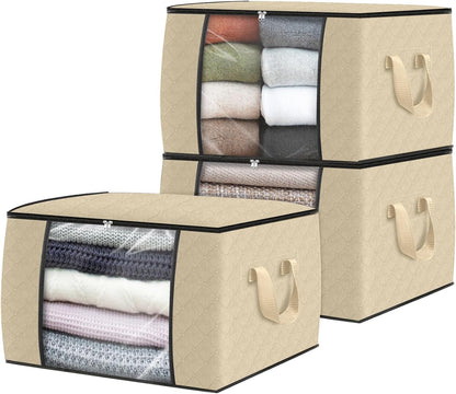 Fab totes 6 Pack Storage Bags for Clothes and Blanket, Foldable Closet Organizers and Storage with Zippers, Clear Window and Handles, Fabric Storage Bins for Sweater, Comforter, Bedding,Linen Sheets