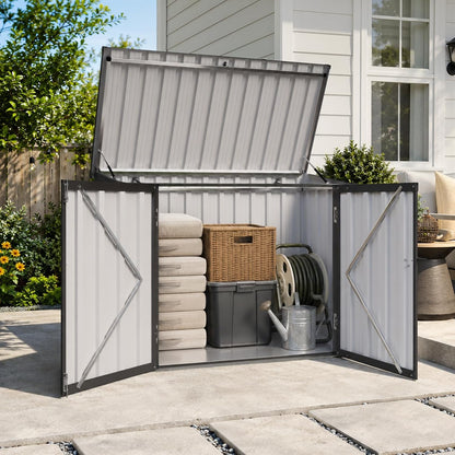 Aoxun Outdoor Storage Cabinet, 35 Cu.Ft Metal Storage Shed with Floor, All-Weather Outdoor Storage Box with Hydraulic Lid, Lockable Doors for Patio Garden Garage, Black