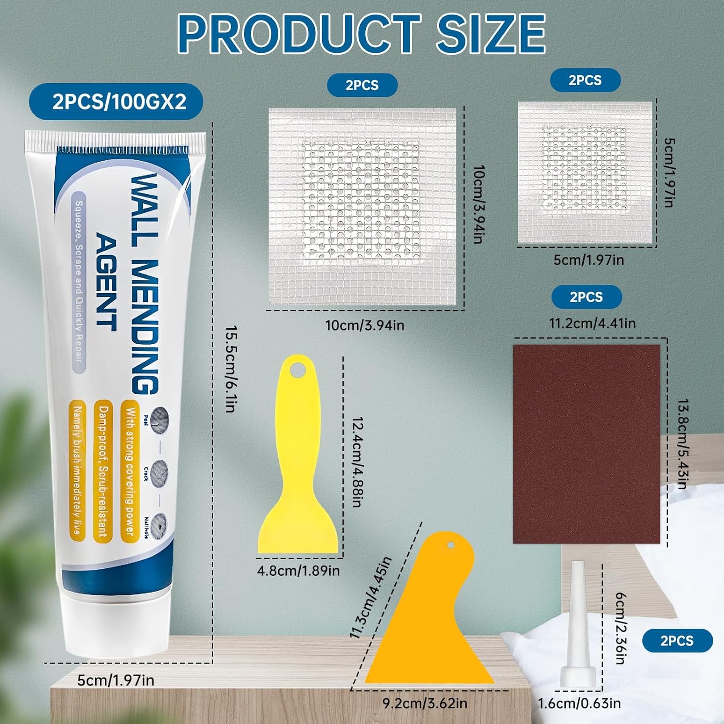 2 Pack Drywall Repair Kit,Wall Mending Agent with Scraper,Drywall Patch Repair Kit with Spackle Paste,Wall Hole Filler Putty for Filling Cracks & Holes,Quick Easy Plaster Wall Repair