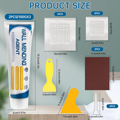 2 Pack Drywall Repair Kit,Wall Mending Agent with Scraper,Drywall Patch Repair Kit with Spackle Paste,Wall Hole Filler Putty for Filling Cracks & Holes,Quick Easy Plaster Wall Repair