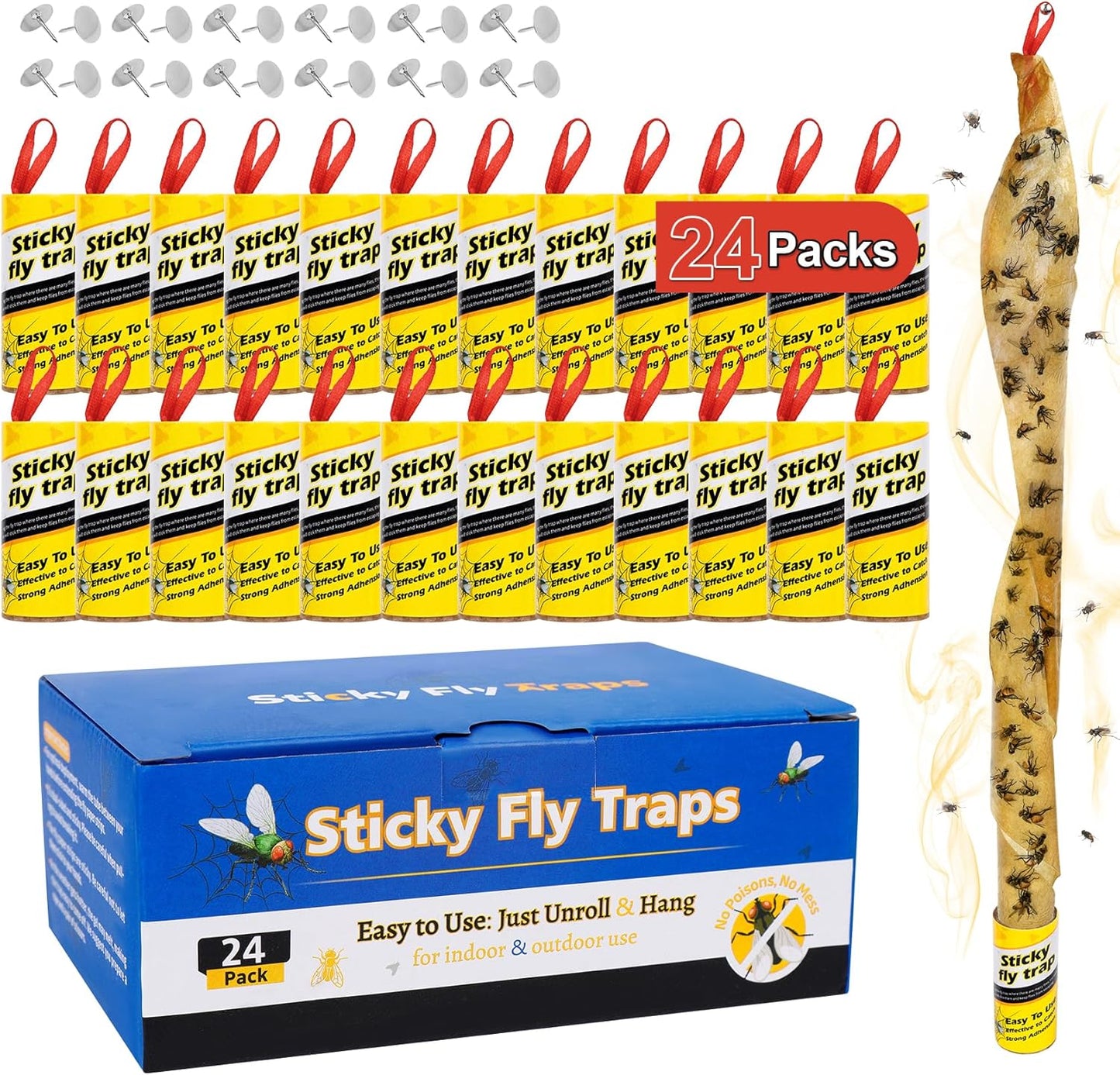 16 Pack Fruit Fly Traps for Indoors, Fly Traps Outdoor, gnat Traps for House Indoor, Fly Strips Tape Killer Catcher Paper Ribbon, Flying Insect Trap for Bug, Gnat, Insect, Mosquito
