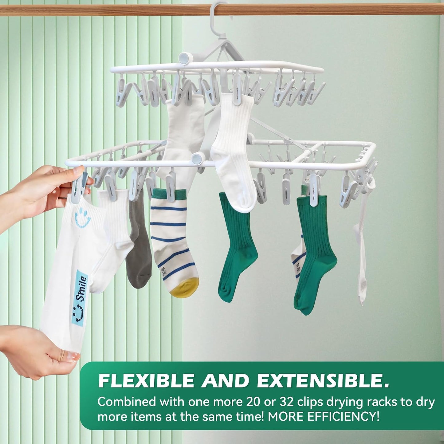 Plastic PP Drying Hanger, Anti-Rusty Drying Rack for Clothes, Socks, Lingeries, Delicates, Drying Hanger with 32 Clips for Baby Clothes, Towels