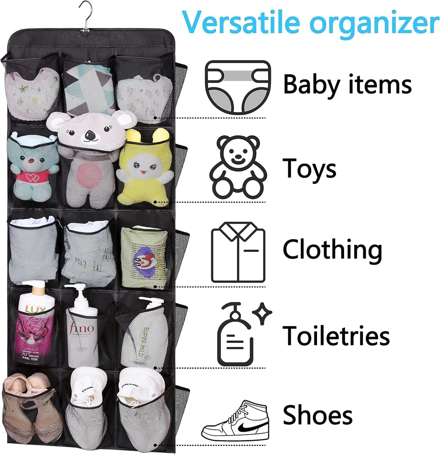 MISSLO 30 Large Pockets Dual Sided Hanging Shoe Organizer for Closet with Rotating Hanger Hanging Shoe Shelves, Grey