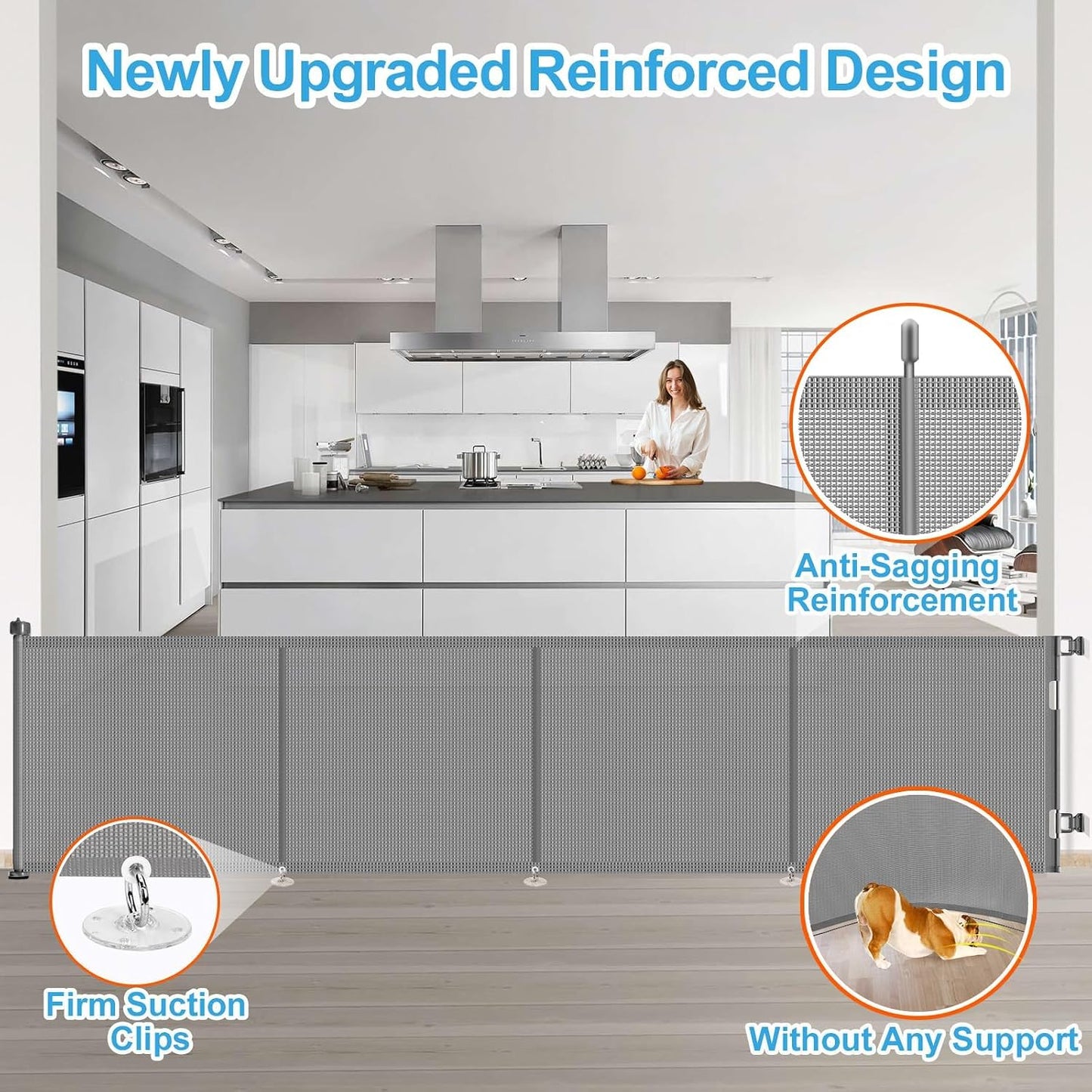 71 inch Retractable Baby Gates, EZIGO Extra Wide Baby Gate for Large Opening Extra Long Mesh Gate for Kids or Pet Dog Gate Child Safety Gate for Stairs Hallways Doorway Indoor Outdoor, Gray