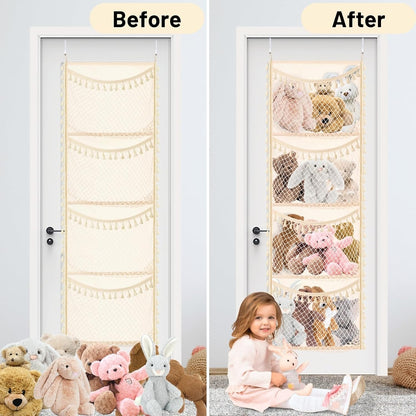 Ofiray-home Cotton Over The Door Stuffed Animal Storage | Toy Organizer for Storage Plush Toys, Stuffed Animal Holder with 4 Large Pockets, Hanging Door Organizer for Nursery
