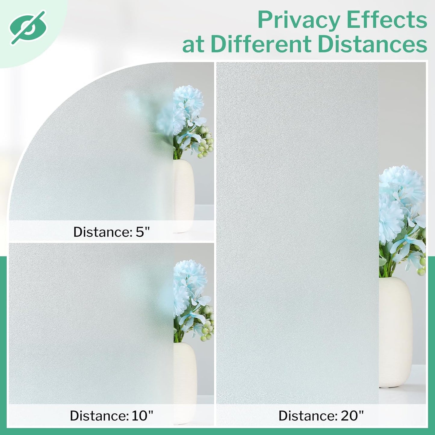 DOWELL Window Privacy Film, Frosted Glass Window Film, Static Cling Non-Adhesive Glass Clings, Sun Blocking Opaque Coverings, Reusable Door Stickers for Bathroom Home Office, Pure, 17.5" x 78.7"