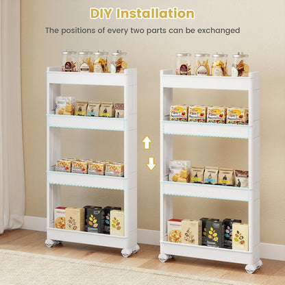 GOFLAME 4-Tier Rolling Utility Cart, Multifunctional Slim Storage Trolley with Detachable Trays and Wheels, Mobile Shelving Unit Organizer for Kitchen, Living Room and Bathroom (20” × 5” × 40”)