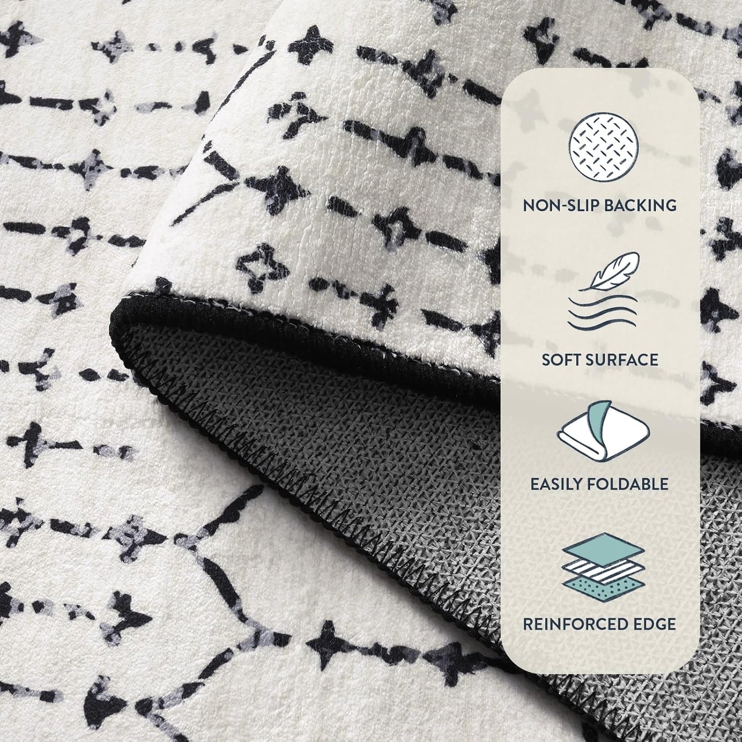 Lahome Moroccan Entry Rug 2x3, Non-Slip Washable Front Indoor Door Mat Rubber Backing Low-Profile Door Rugs, Small Geometric Print Distressed for Entryway Bathroom Kitchen, Black Hana