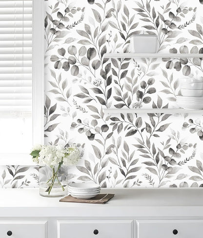 Floralplus Peel and Stick Wallpaper Boho Leaf Removable Wallpaper for Bathroom Renter Leaf Contact Paper for Locker Shelf Liner Vinyl Adhesive Wallpapers Wall Mural Decor 17.5 in x 118 in