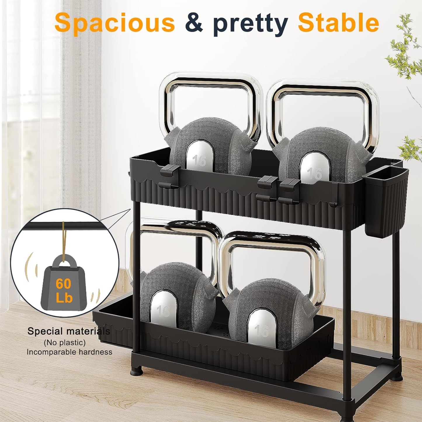 Sevenblue 3 Pack Multi-Purpose Pull-Out Storage Organizers, 2-Tier L-Shaped Under Sink/Cabinet Organizers and Storage for Bathroom & Kitchen, (Black, 12.85 Inches)