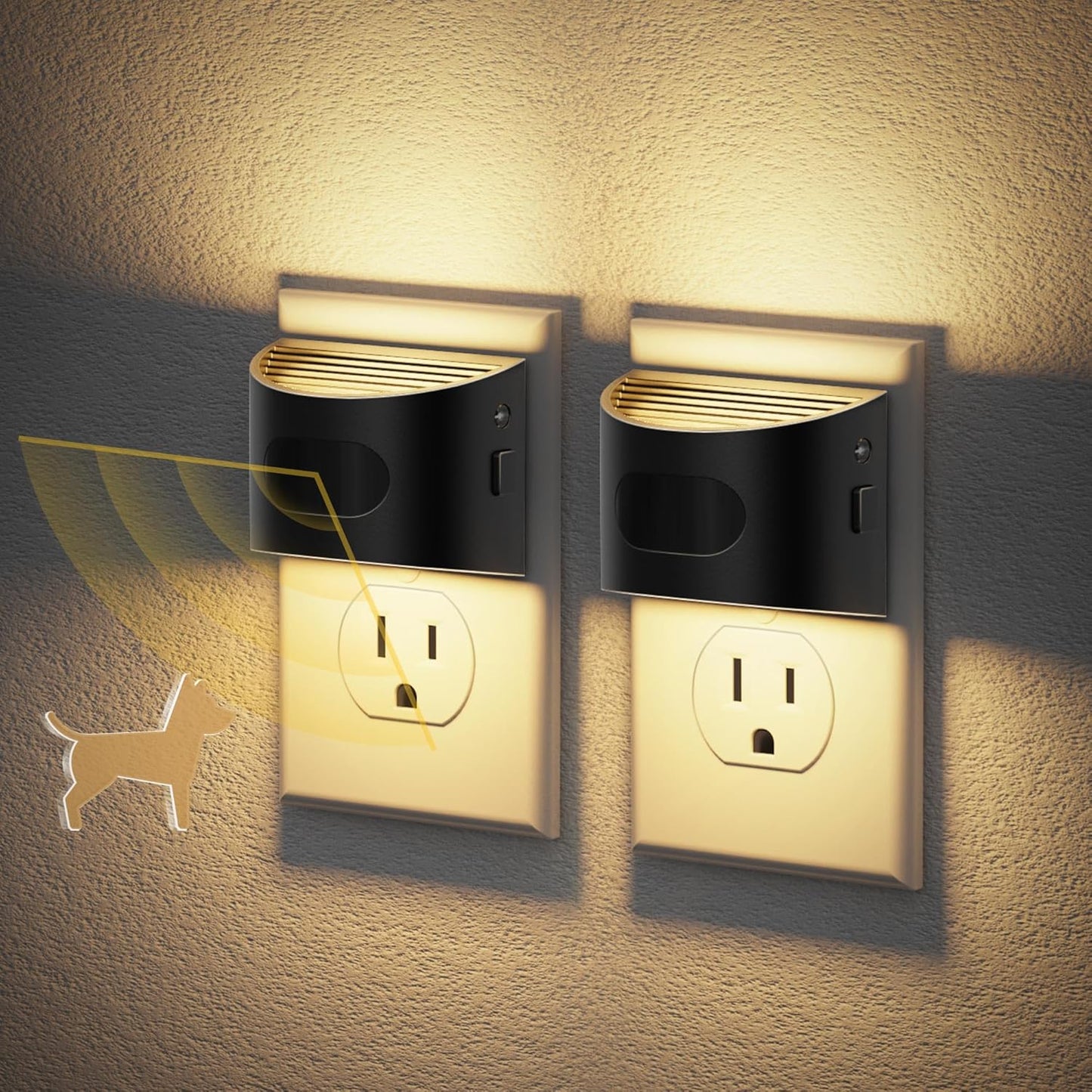JandCase Motion Sensor Night Light, 2 Pack Motion Activated Night-Lights, 3000K Warm White LED Night Lights Plug into Wall, 30/60LM Adjustable Brightness, for Kids Adults Bathroom Bedroom