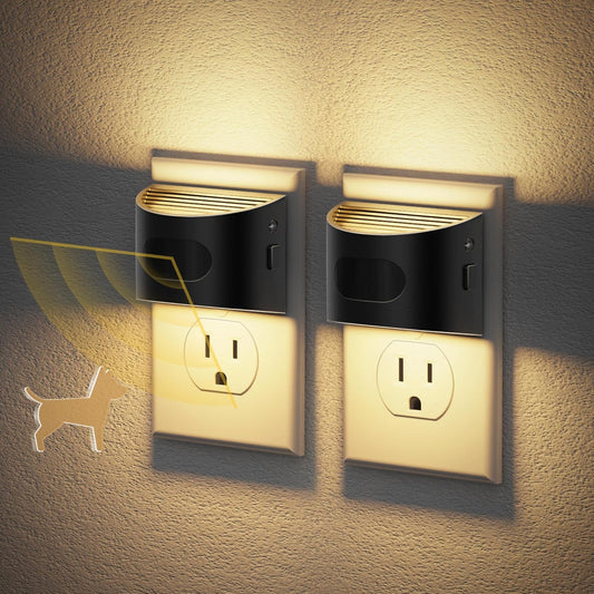 JandCase Motion Sensor Night Light, 2 Pack Motion Activated Night-Lights, 3000K Warm White LED Night Lights Plug into Wall, 30/60LM Adjustable Brightness, for Kids Adults Bathroom Bedroom