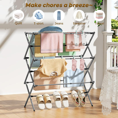 KINGBOARD Clothes Drying Rack, Collapsible Drying Rack Clothing with 11 Poles, 3-Tier Laundry Drying Rack, Small Clothes Drying Rack Foldable for Baby Clothes Sock Towel, 25lb Capacity, White