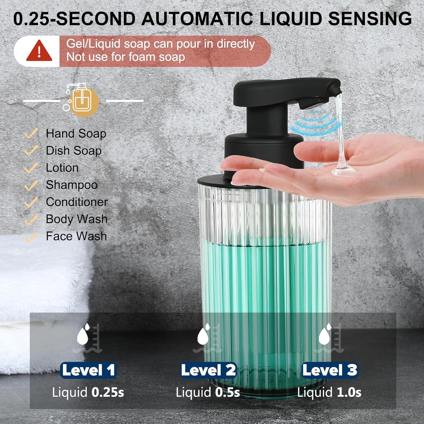 Automatic Soap Dispenser Foaming Touchless: 9oz Black Plastic - Rechargeable Electric Smart Auto Foam Soap Dispenser - Hand Dish Bathroom Kitchen