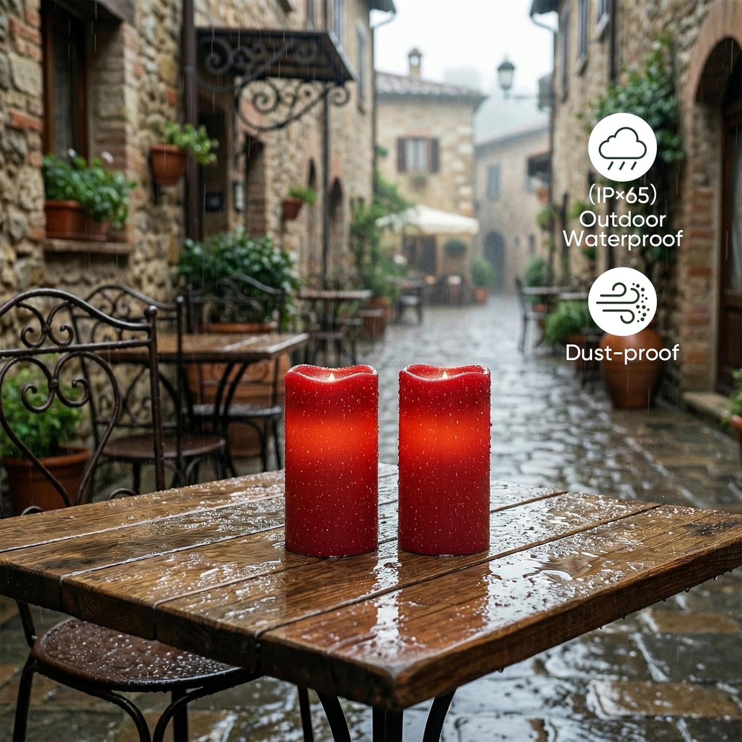 Amagic 3" x 6" Waterproof Outdoor Flameless Candles, Battery Operated Candles with Remote and Timer, Flickering LED Pillar Candle for Outside Patio Garden and Indoor Home Decor, Ivory, Set of 2