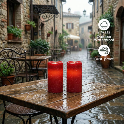 Amagic 3" x 6" Waterproof Outdoor Flameless Candles, Battery Operated Candles with Remote and Timer, Flickering LED Pillar Candle for Outside Patio Garden and Indoor Home Decor, Ivory, Set of 2