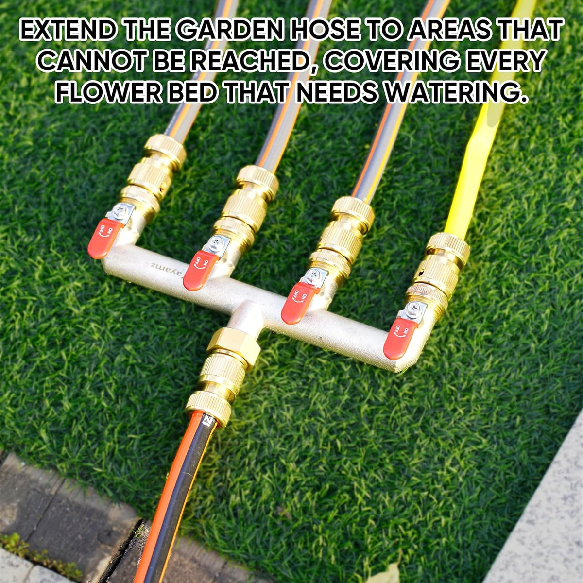 Garden Hose Splitter, 3/4” Rust and Freeze Resistant Outdoor Hose Manifold with 2 green Extra Long Handles Faucet Adapter-Heavy Duty Brass Nickel Plated 2-Way Valve
