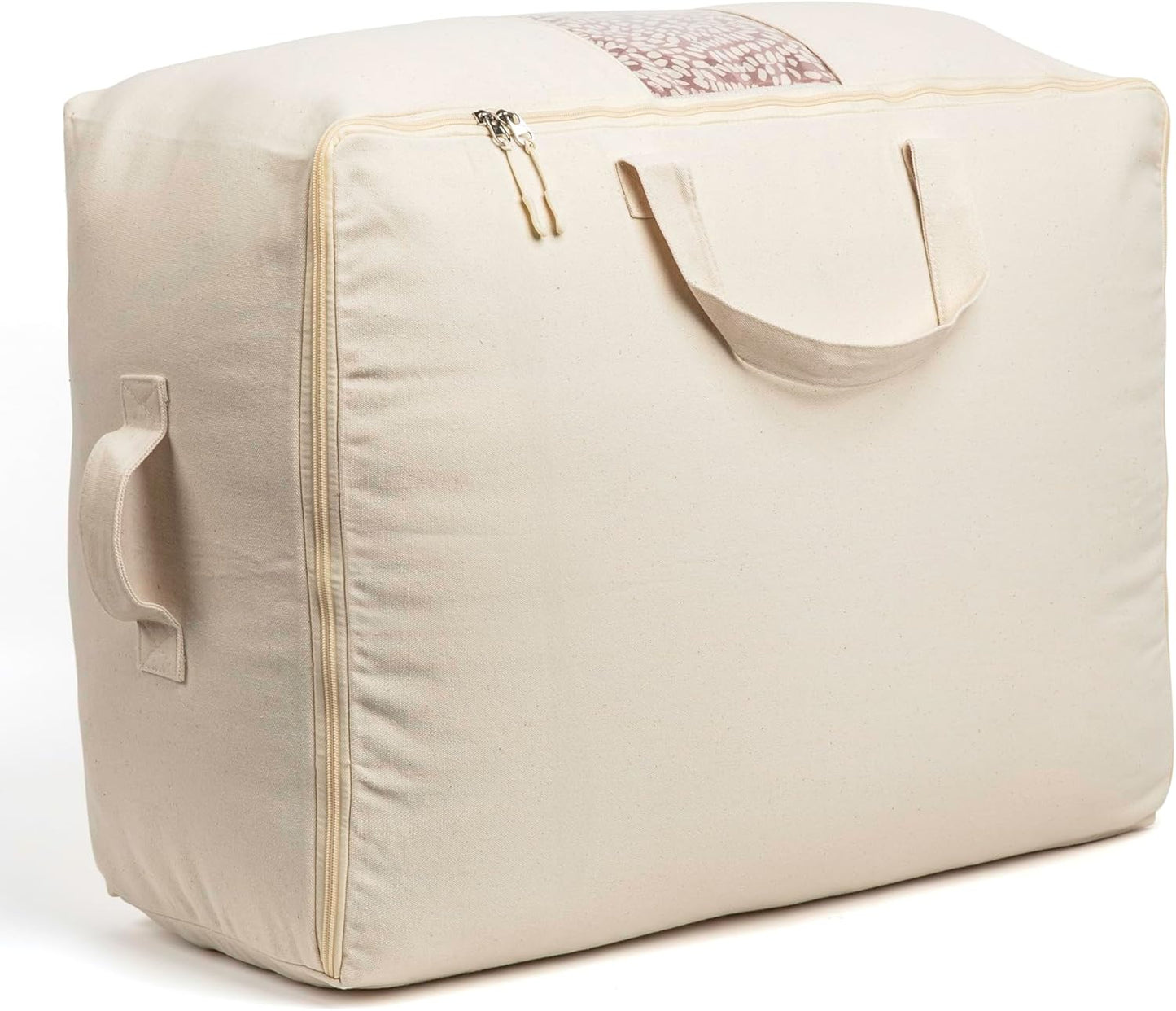Soft Canvas Storage Bags with Zipper. Thick Breathable, 1pc King/Queen Comforter Organizer. Four Carrying Handles and Window. Large 25x19x9in Bag for Sheets Blankets Bedding Pillows, Clothes (Grey)