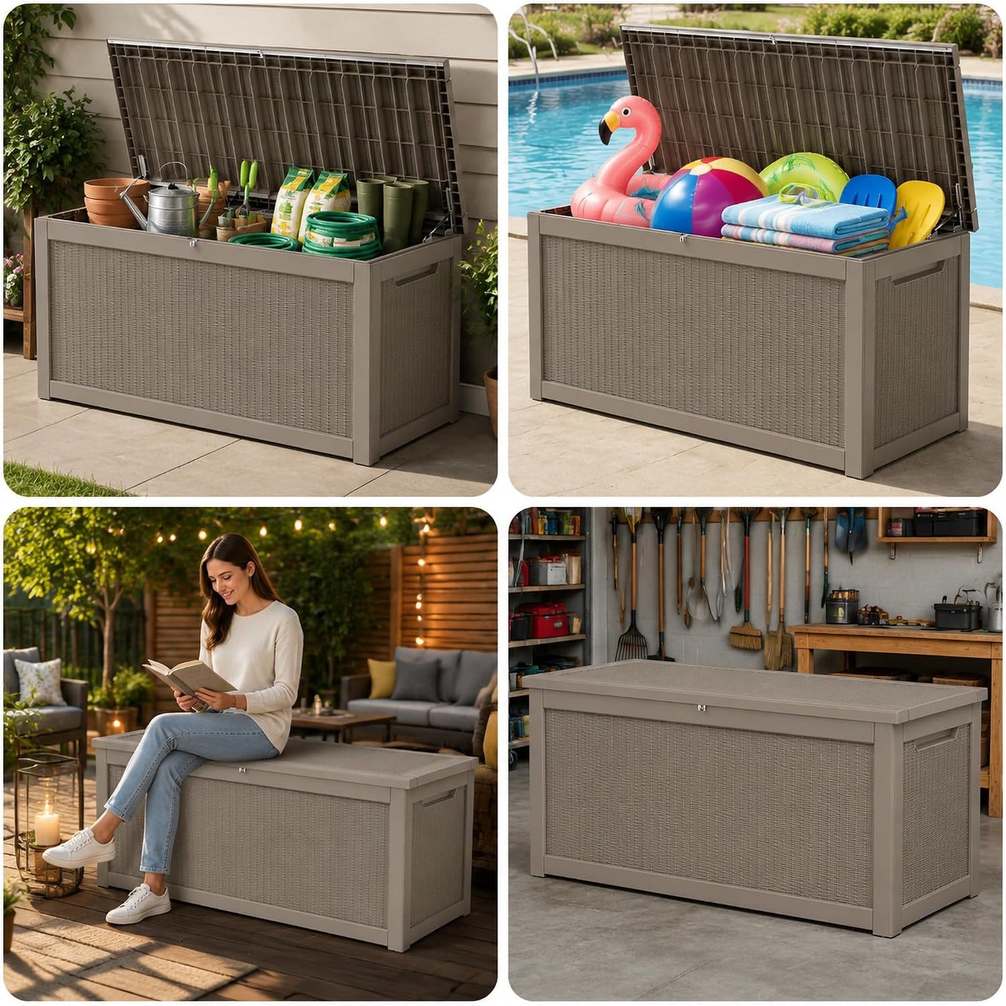 270 Gallon Lockable Resin Outdoor Storage Box, Waterproof & Weather Resistant Deck Box for Patio Cushion, Garden Tools & Pool Accessories, Black