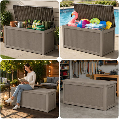 270 Gallon Lockable Resin Outdoor Storage Box, Waterproof & Weather Resistant Deck Box for Patio Cushion, Garden Tools & Pool Accessories, Black