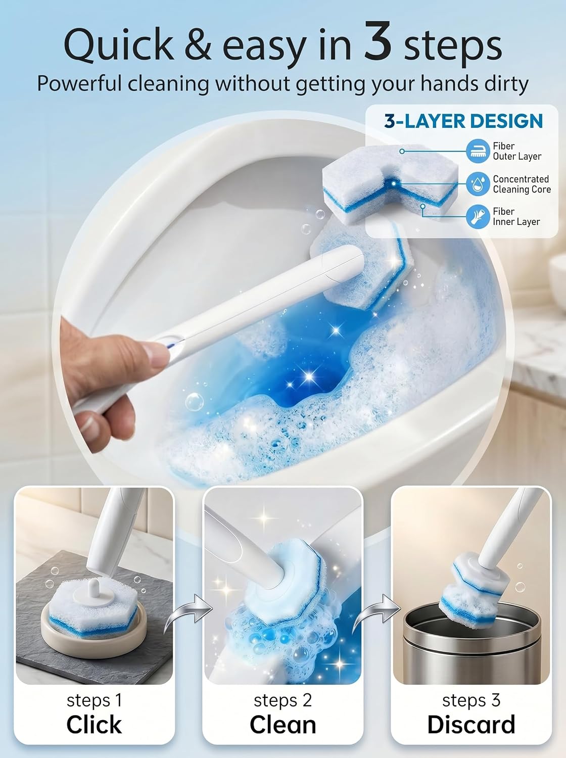 60 Count Wand Refills for Clorox Toilet Brush, Disposable Heads for Deep Cleaning, Instant Foam