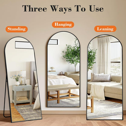 DUMOS 64"x21" Arched Full Length Floor Mirror, Full Body Mirror with Stand, Shatterproof Tempered Glass, Modern Aluminum Alloy Frame, Free Standing or Leaning for Home Decor, Gold