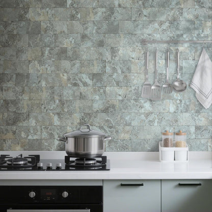 AULIGET 100 Piece Rust Slate Peel and Stick Backsplash Wall Tiles, 3" x 6" PVC Faux Stone Stick on Tiles for Backsplash Kitchen, Bathroom, Laundry Room, Camper, Fireplace