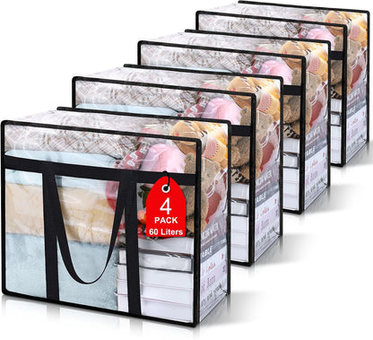 6Pack Clear Blanket Storage Bags Comforter Clothes Storage Moving Bag, 40L | Vinyl Material Reinforced Handle for Bedding, Clothing, Comforters, Pillows, Toys, Closet Organizers and Storage Containers
