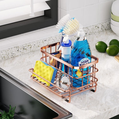 HapiRm Kitchen Sink Organizer, SUS304 Stainless Steel Rustproof Multifunctional Large Sink Caddy with Sponge Holder and Drain Tray for Kitchen Countertop (Silver)