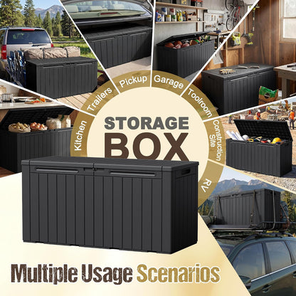 32 Gallon Deck Box Outdoor Indoor Waterproof Storage Box for Patio Furniture, Pool Accessories, Garden Tools, and Cushion Storage, Black