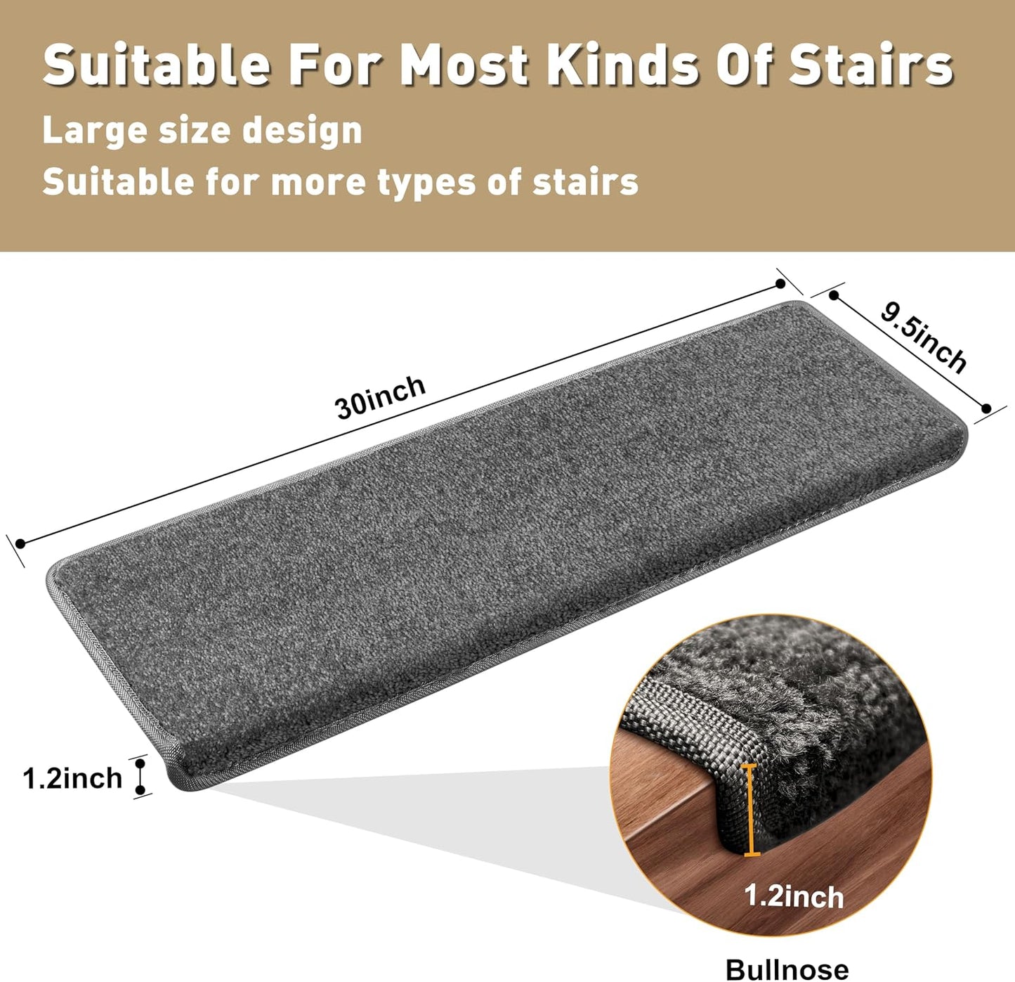 PURE ERA Carpet Stair Treads Tape Free Non Slip Indoor Stair Carpet Stair Protectors Pet-Friendly Non-Slip Skid Resistant Washable Reusable 8" x 30"(2 Pieces,Black)