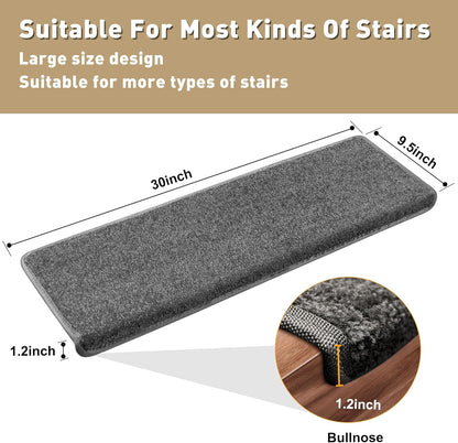 PURE ERA Carpet Stair Treads Tape Free Non Slip Indoor Stair Carpet Stair Protectors Pet-Friendly Non-Slip Skid Resistant Washable Reusable 8" x 30"(2 Pieces,Black)