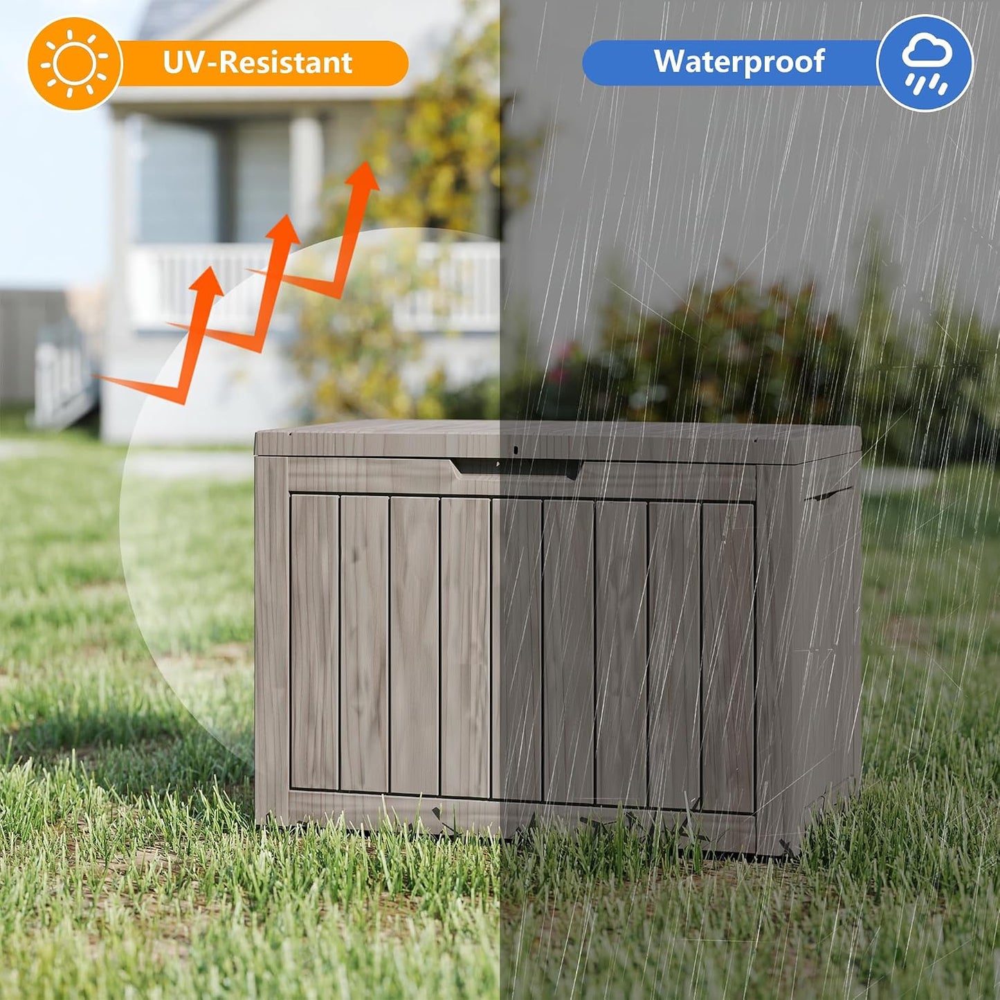 200 Gallon Deck Boxes Outdoor Waterproof, Outdoor Storage Box with Lockable Lid & UV-Resistant for Patio Furniture, Outdoor Cushions, Garden Tools and Pool Supplies, Light Brown