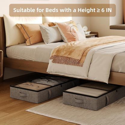 Vailando Side-Supported Under Bed Storage Containers, 6 Inches Tall 60L Underbed Storage Bins with Sturdy Handles and Sidewalls, Closet Organizer for Clothes, Blankets, Seasonal Items, Beige, 2-Pack