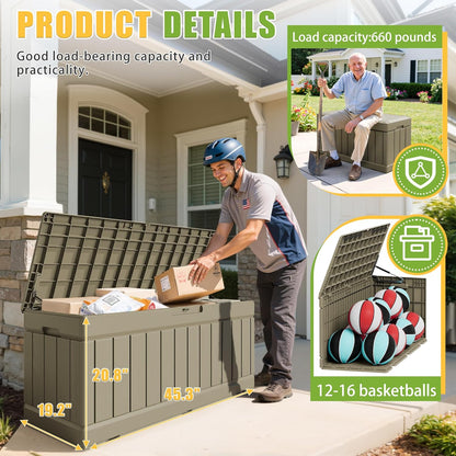 Greesum Outdoor Storage Box 82 Gallon Storage Bin with Lid for Patio Furniture, Garden Tools, Pool Supplies, Waterproof and UV Resistant, Lockable, Black