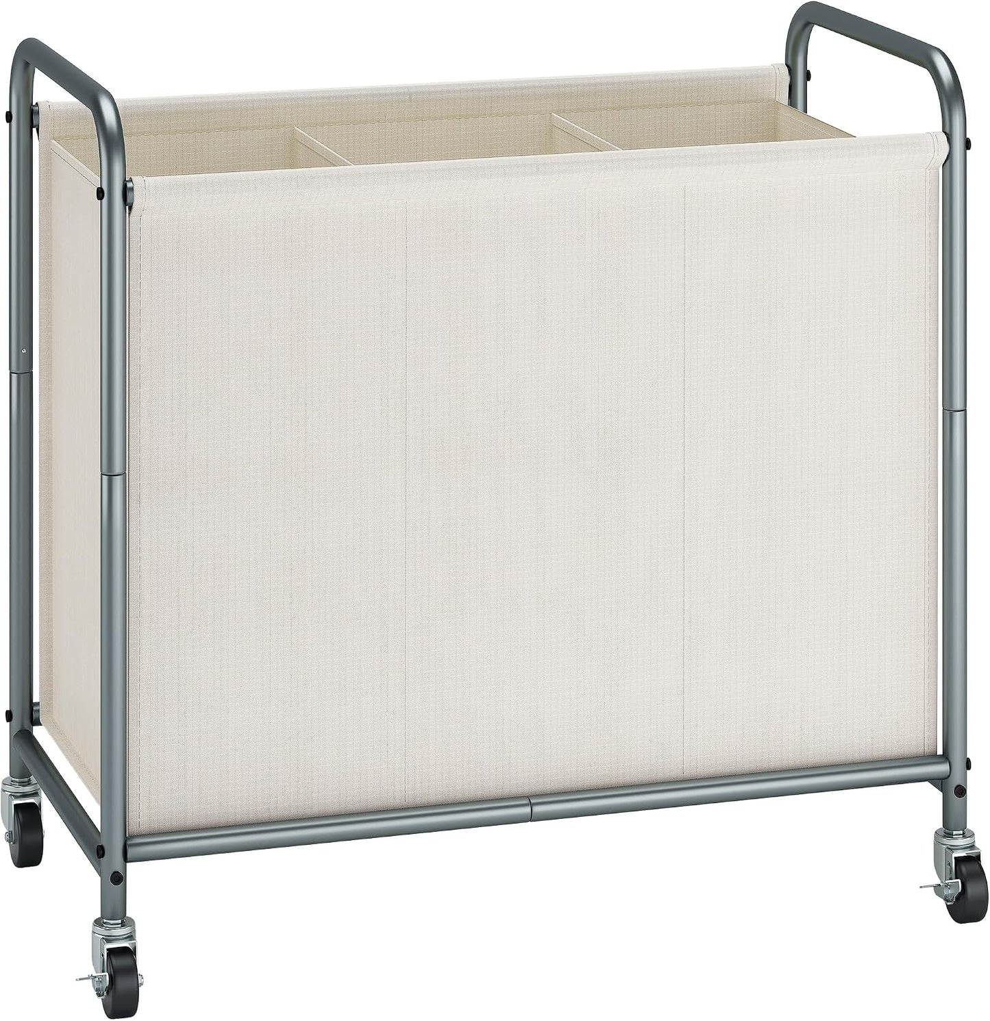 STORAGE MANIAC Rolling Laundry Hamper, 165L Laundry Basket with Lockable Wheels, Triple Clothes Sorter Cart, 3 Bag Clothes Separator Hamper for Closet, Bathroom, Laundrys Room, 3 Section Beige