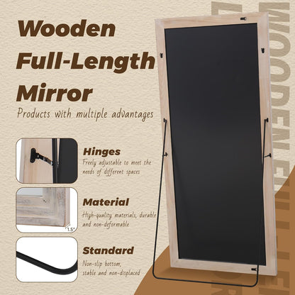 Antok Full Length Mirror with Solid Wood Frame, 71"×32" Wall Mounted Oversized Floor Mirror with Stand, Leaning Standing Hanging for Bedroom Living Room Entryway, Walnut, Arched Syle