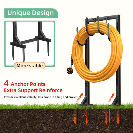 Garden Hose Holder Reel, Upgraded Metal Hose Reels Holds 150ft Hose, Heavy Duty Freestanding Water Hose Holders, Detachable Hose Storage Hanger for Outside - Fan-Shaped
