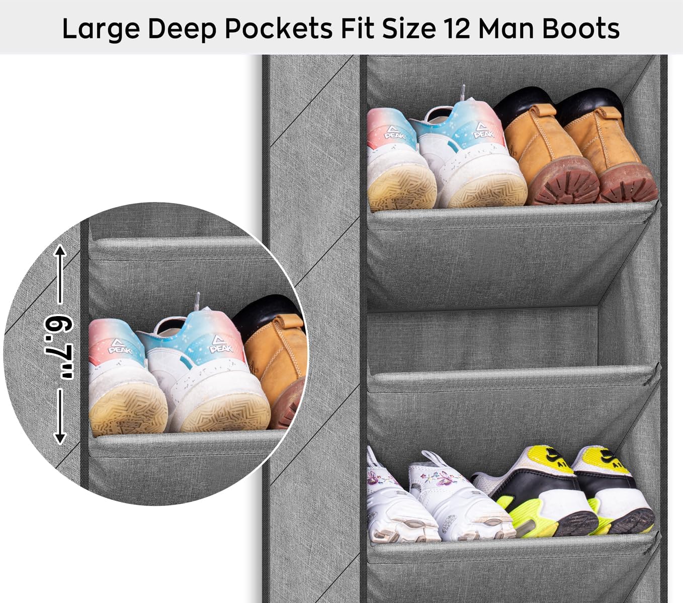 SLEEPING LAMB Over The Door Shoe Organizer for Closet with Large Deep Pockets, Narrow Shoe Rack for Door Hanging Boots Storage, Black