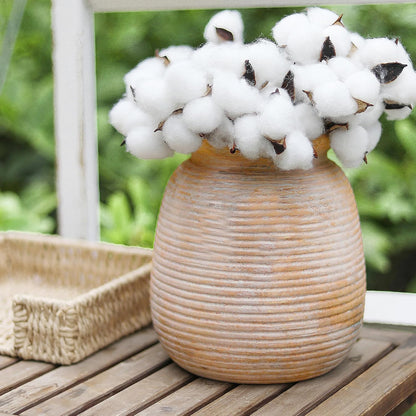 Ceramic Flower Vase, Small Rustic Farmhouse Vases Home Decor, Short Pottery Decorative Pampas Vase for Table Living Room Entryway Mantel Bookshelf Bedroom Bathroom Kitchen - 6" W