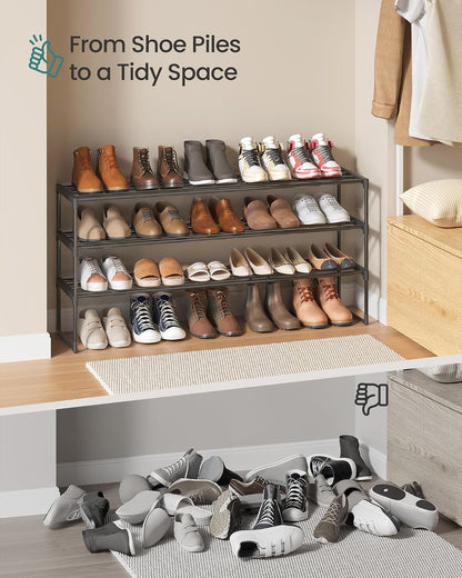 SONGMICS Shoe Rack, 6-Tier Shoe Organizer, Metal Storage Shelf, Upright or Upside Down, for 24-30 Pairs, Stackable, for Entryway, 11.8 x 36.2 x 42.7 Inches, Black ULSA306BH01