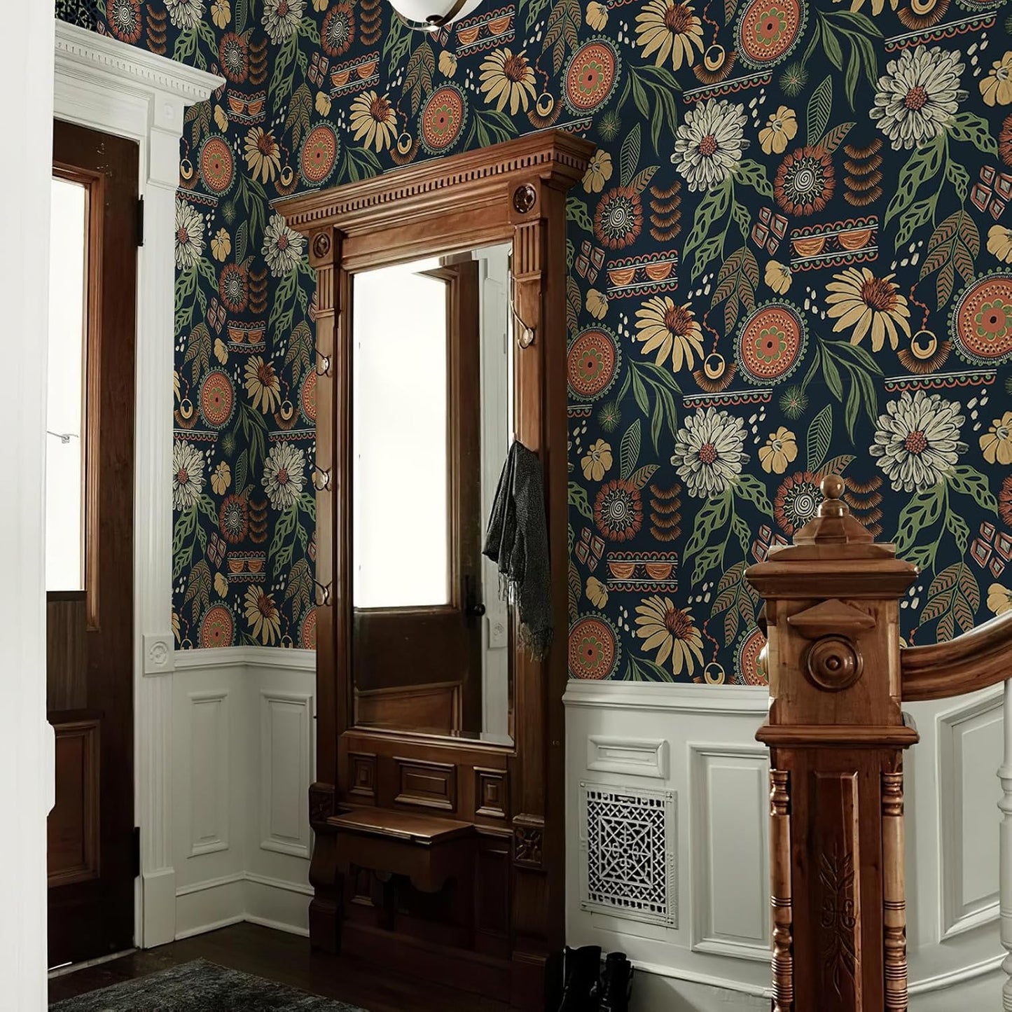 Simon&Siff Boho Peel and Stick Wallpaper, 17.3" x 80" Sun Floral Retro Contact Paper Removable Self Adhesive Wall Paper for Cabinets Furniture Bedroom Nursery Bathroom Renter Friendly DIY Decor